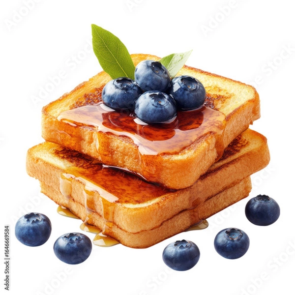 Fototapeta French toasts with maple syrup and blueberry isolated on transparent background