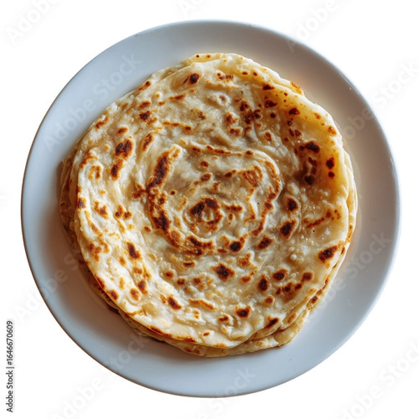 Obraz paratha with perfect nice color and perfect round shape and spot free in a white plate on a wooden table from top view