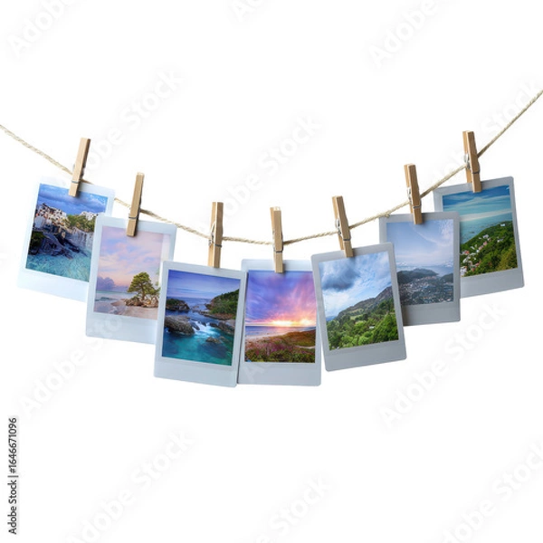 Fototapeta Hanging photo memory garland isoleted on transparent background .