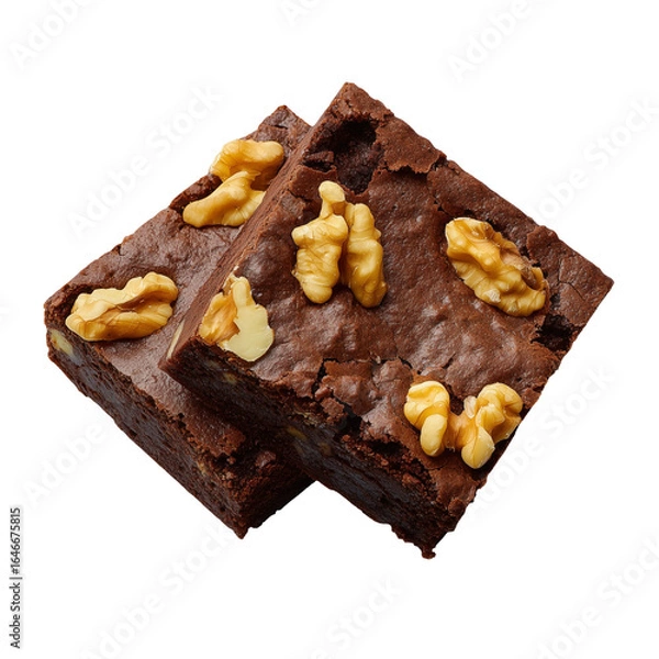 Obraz slightly rectangle medium sized brownie piece with 2-3 broken walnut peices. use difffused light setting