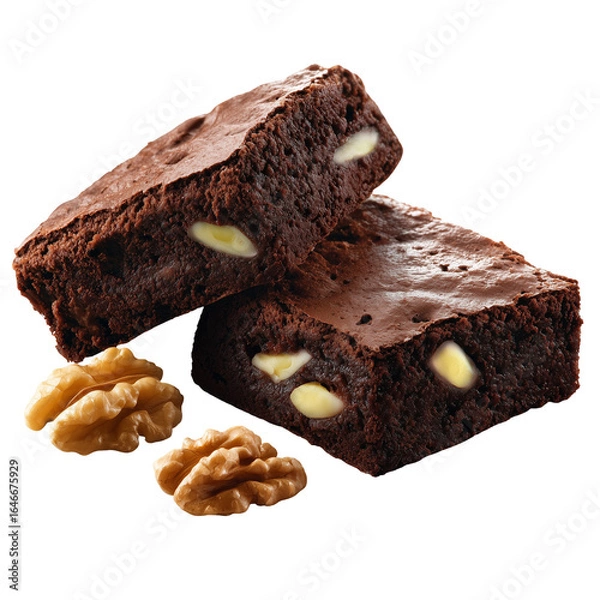 Obraz slightly rectangle medium sized brownie piece with 2-3 broken walnut pieces.