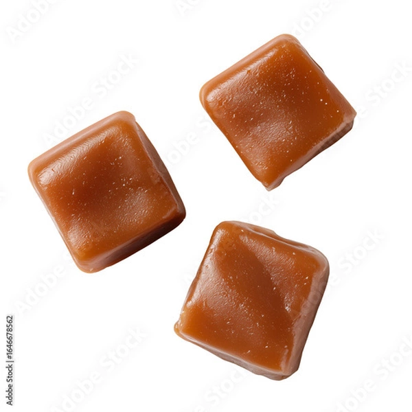 Obraz Top view of 3 toffee pieces isolated on a transparent background