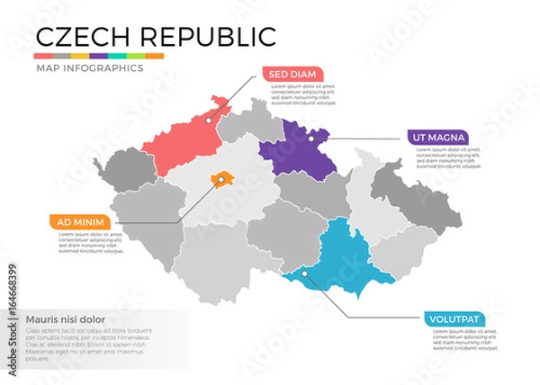 Fototapeta Czech Republic map infographics vector template with regions and pointer marks