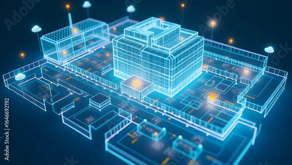 Fototapeta Medical technology A digital twin hospital creates a real-time simulation of patient flow, resource use, and emergency response by integrating IoT devices(4)