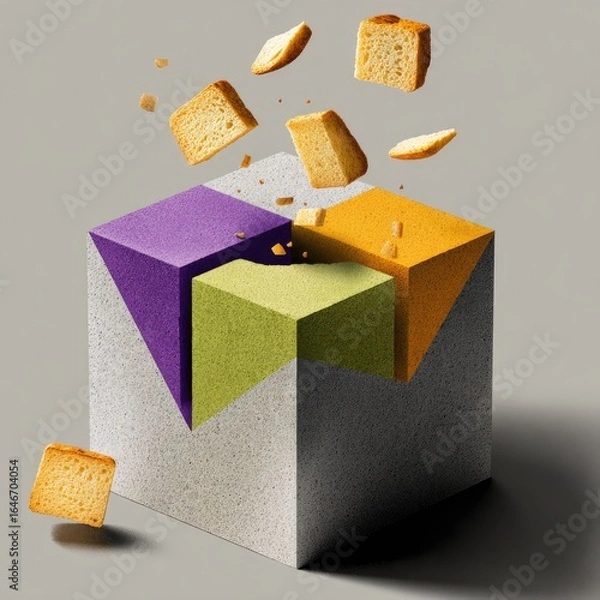 Fototapeta Crumbs explode from a segmented cube