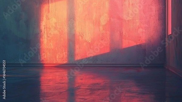 Fototapeta Dramatic Sunlight and Shadow Play on Textured Wall and Floor Surfaces
