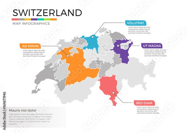 Fototapeta Switzerland map infographics vector template with regions and pointer marks