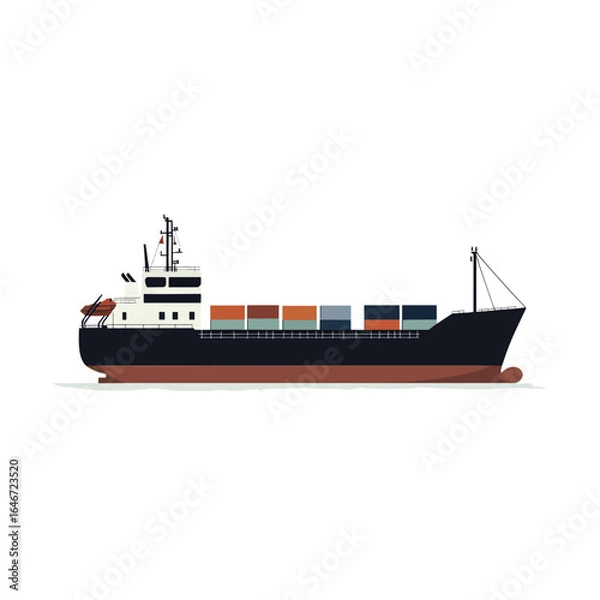 Fototapeta Vector Illustration of a Cargo Ship with Colorful Containers and Detailed Structure