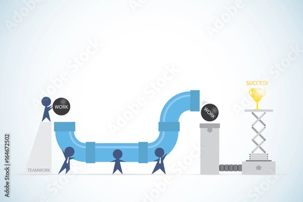 Fototapeta businessmen holding pipelines to transporting work ball to target for success trophy