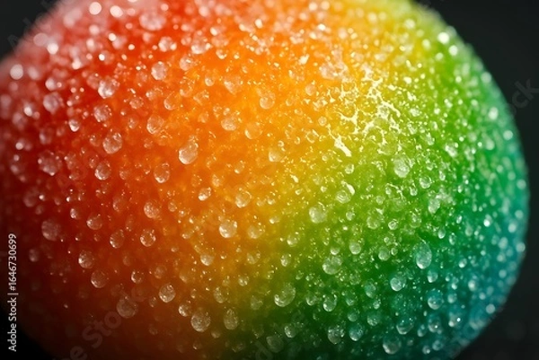 Fototapeta Close-up of a Colorful Mango with Water Droplets on Surface in Vibrant Lighting