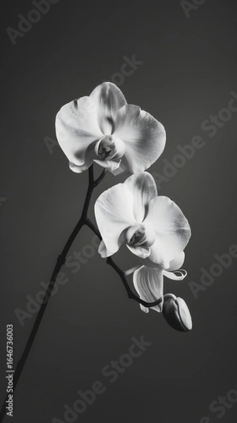 Fototapeta black and white orchid flower, soft natural light and shadow, dramatic lighting with high contrast, minimalistic background, artistic moody tone, film photography style, vertical composition, 