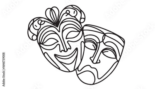 Fototapeta Continuous one single minimal line drawing joker mask