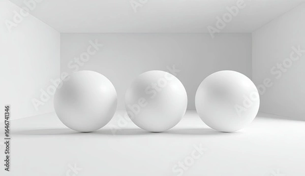 Fototapeta Three white spheres in a white room
