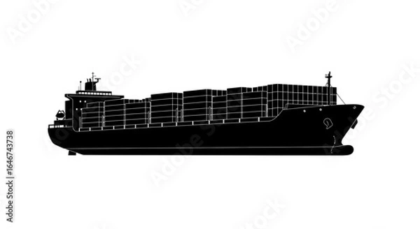 Fototapeta Black Silhouette of a Container Cargo Ship