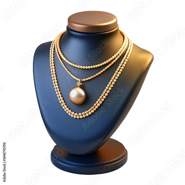 Fototapeta 3d icon of elegant gold necklace with pearl pendant on display stand isolated isolated on transparent background