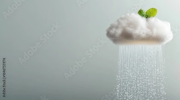 Fototapeta Cloud Illustrating Rainfall with a Mint Leaf, Capturing the Essence of Nature's Refreshing Elements and the Harmony of Water and Plant Life