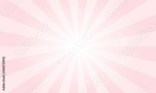 Fototapeta Pale pink background with white sun ray. Abstract texture with light of sunburst. Radial glowing beam of sunlight. Retro background with flash. Design of sunbeams vector illustration.