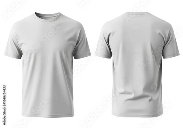 Fototapeta A plain light gray men's t-shirt template with front and back views for apparel design, isolated on a white background.