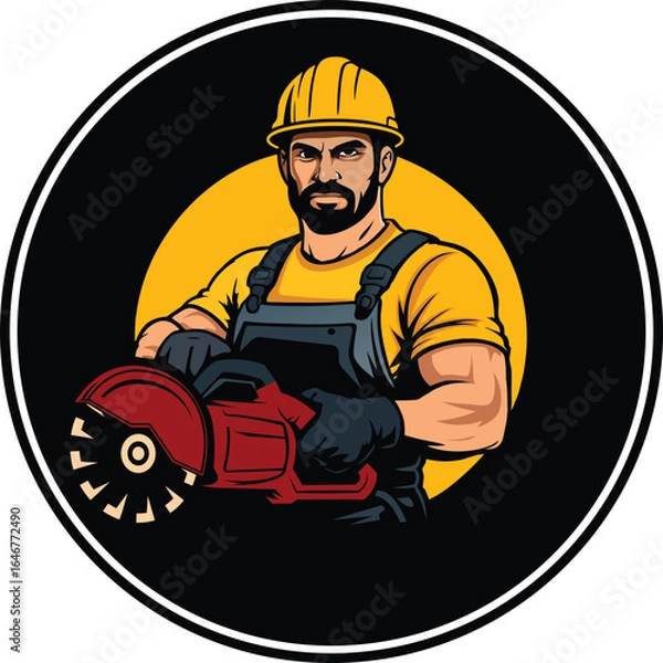 Fototapeta Worker with cutter machine, Vector & Scalable.