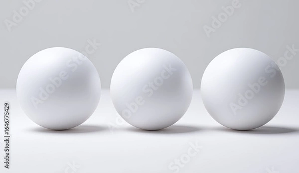 Fototapeta Three perfectly smooth white spheres in a row against a plain white background