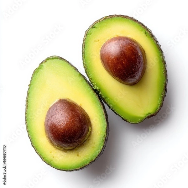 Obraz Two avocas cut in half on a white surface
