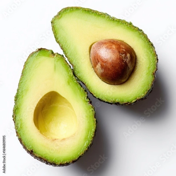Obraz Two halves of avocaa on a white background