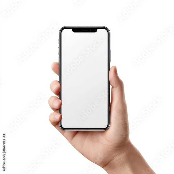 Fototapeta A hand holding a cell phone with a blank screen