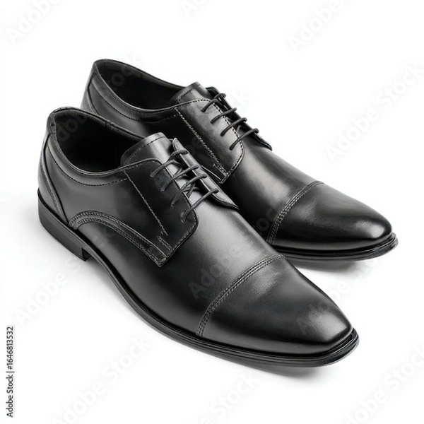 Fototapeta A pair of black leather shoes on a white background