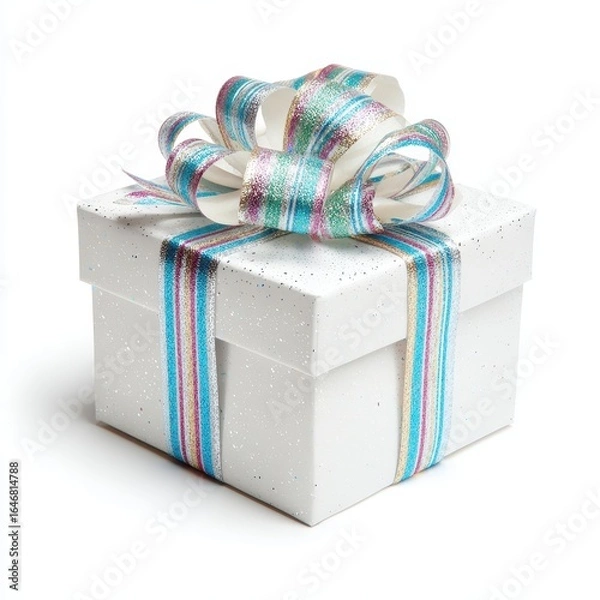 Obraz A white gift box with a colorful ribbon