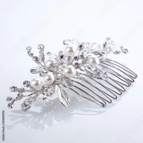 Obraz A white pearl and crystal hair comb