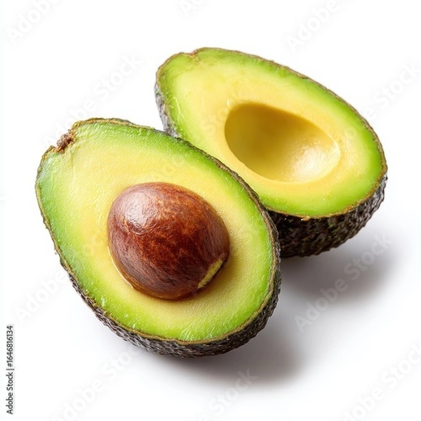 Obraz Two avocas cut in half on a white surface