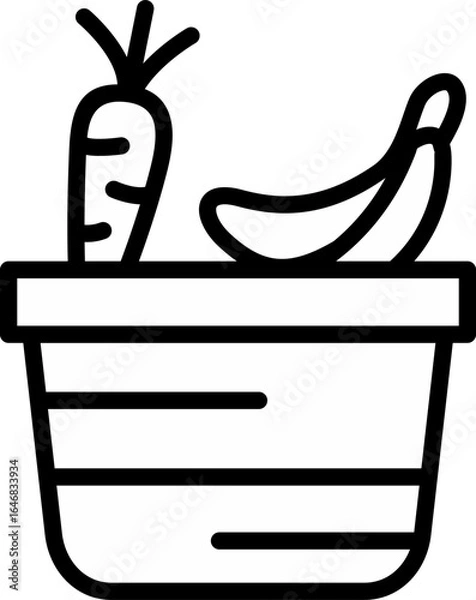 Fototapeta Clean line art featuring a vibrant carrot and ripe banana within a simple pot, symbolizing healthy eating and fresh produce. Perfect for food blogs, health campaigns, or health concepts