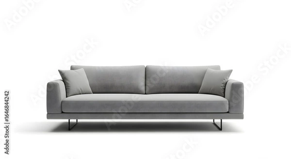 Obraz Modern Gray Fabric Sofa With Two Pillows Isolated Transparent Background Front View