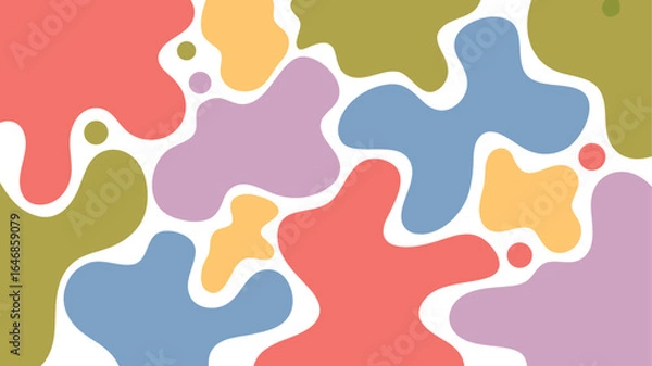 Fototapeta Retro Abstract Background with Colorful Organic Shapes and Ivory Creamy Base Design