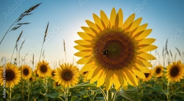 Obraz Sunflowers field at sunset