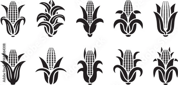 Fototapeta Corn Silhouettes Collection - Black and White Corn Design Illustrations