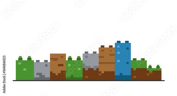 Fototapeta Pixelated building landscape with colorful blocks and minimalist design