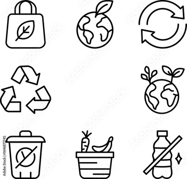 Fototapeta Embrace sustainability with these essential eco-friendly icons representing reuse, recycling, and a healthier planet for a greener future