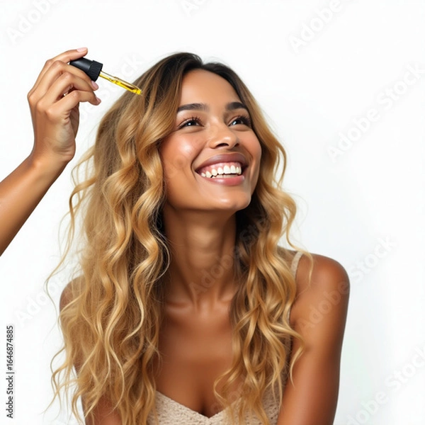 Obraz Portrait of woman applying serum on face