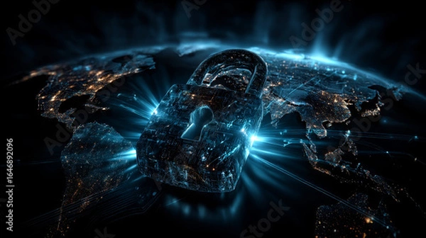 Fototapeta Hand holding a globe with a network connecting data. Cybersecurity is an essential part of digital technology, protecting the integrity, confidentiality, availability of information global networks.
