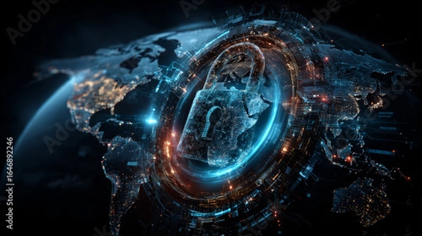 Fototapeta Hand holding a globe with a network connecting data. Cybersecurity is an essential part of digital technology, protecting the integrity, confidentiality, availability of information global networks.