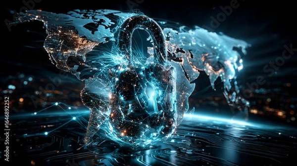 Fototapeta Hand holding a globe with a network connecting data. Cybersecurity is an essential part of digital technology, protecting the integrity, confidentiality, availability of information global networks.