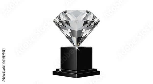 Fototapeta Photo of diamond trophy isolated on transparent background representing success and achievement