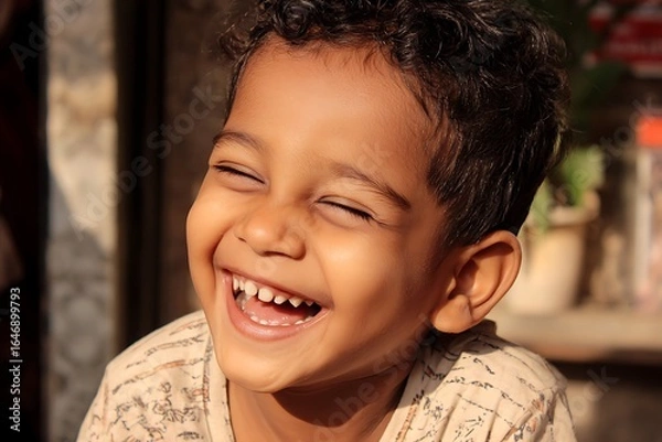Fototapeta A joyful young child's happy expression.