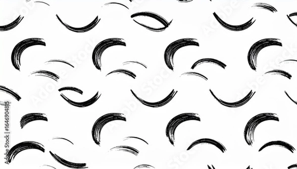 Fototapeta 墨の筆跡で描かれた半円模様の和風パターン背景