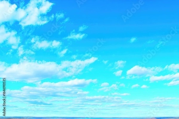Fototapeta Vibrant blue sky dotted with fluffy white clouds