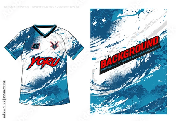 Fototapeta sublimation jersey design blue white ocean wave splash halftone background abstract colour gradient sporty football basketball soccer netball	