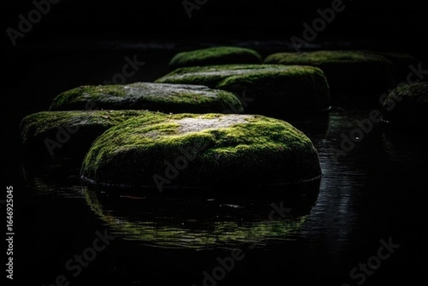 Obraz Moss-covered stones in a dark stream