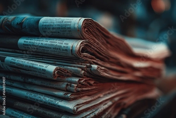 Obraz Stacked newspapers, close-up