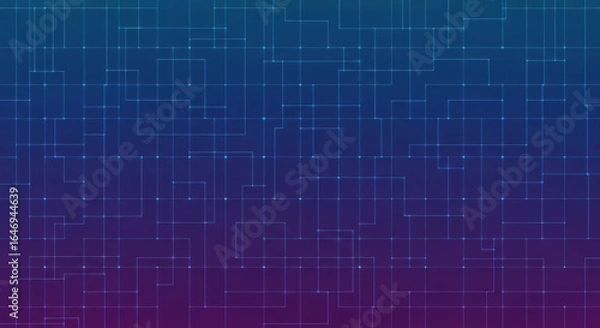 Fototapeta Digital Network Grid with Blue and Purple Gradient Background technology connection